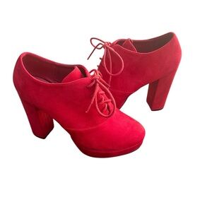 Allegra K Red Platform Block Heel Lace up Bootie size 8